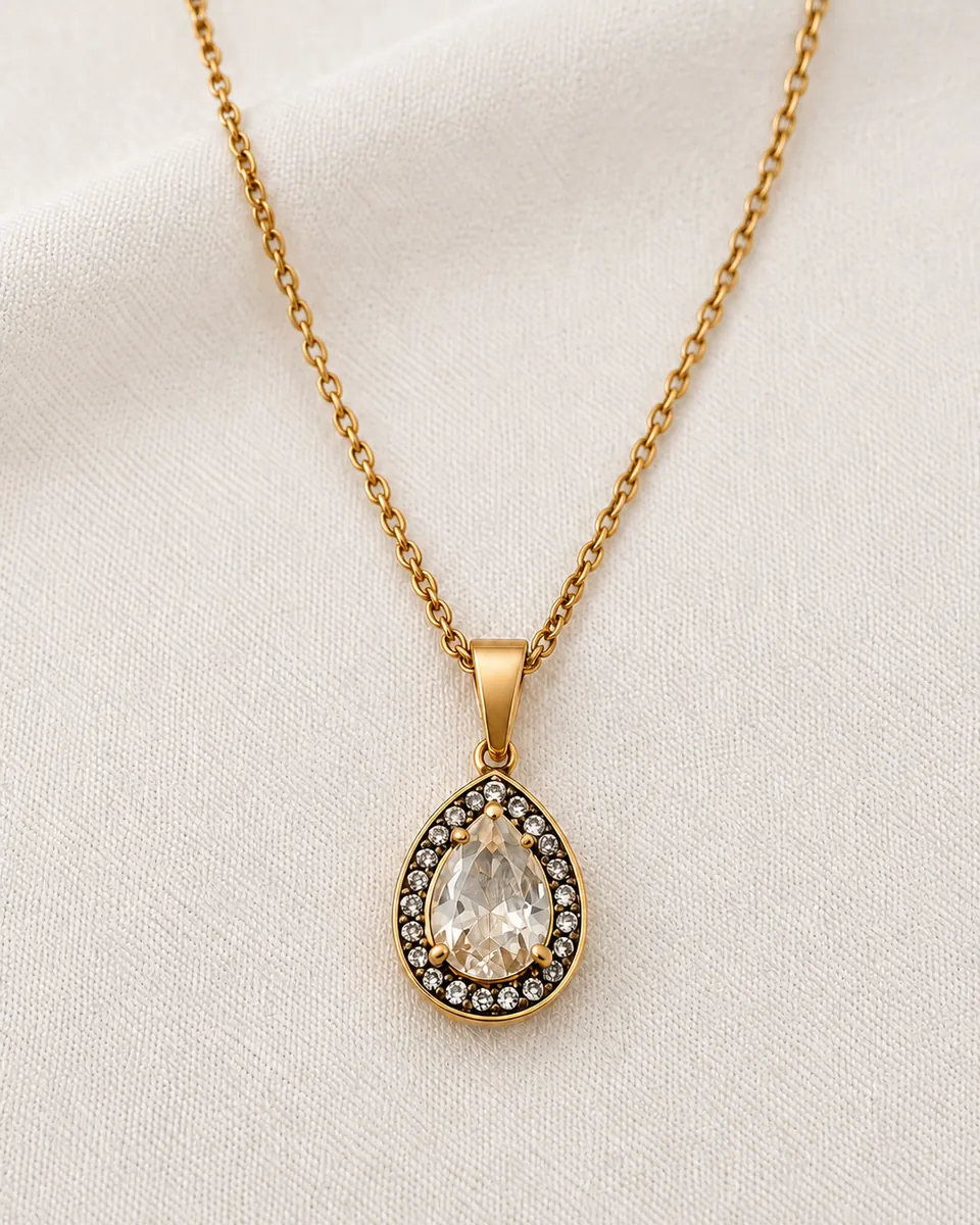 Damla Zirkon Taşlı Kolye, Gold